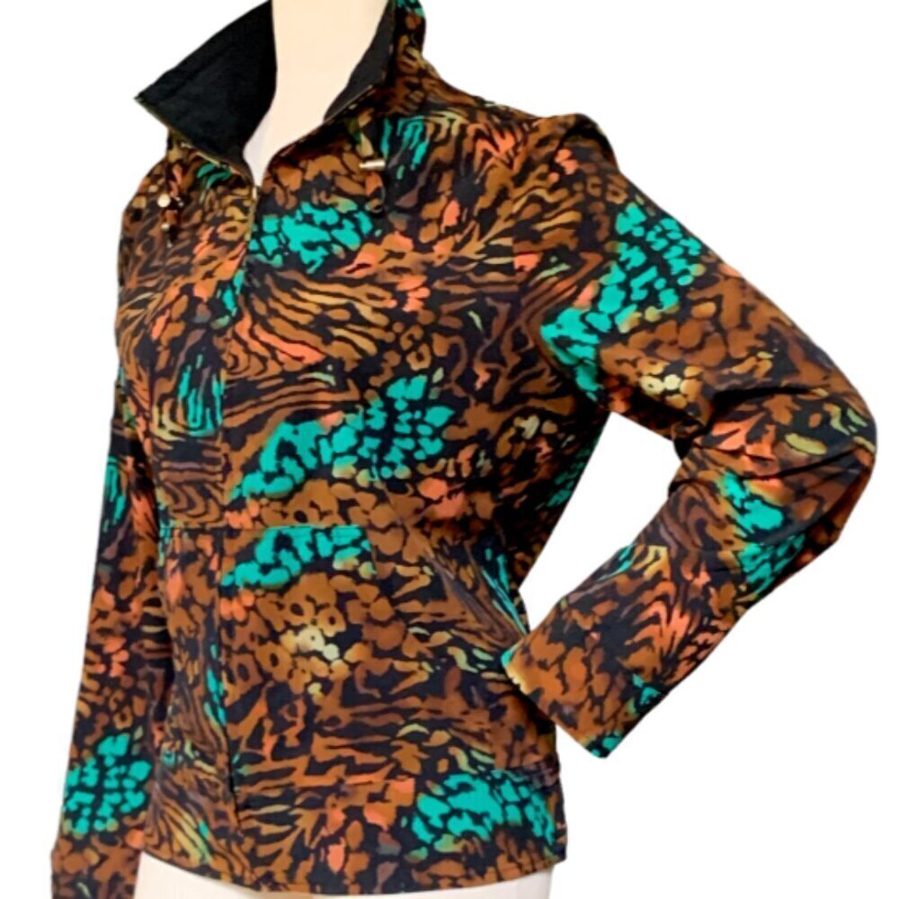 Chico's Zenergy Full Zip Jacket Colorful Tiger Animal Print Sz 2 (L/12) #87A - Picture 4 of 8